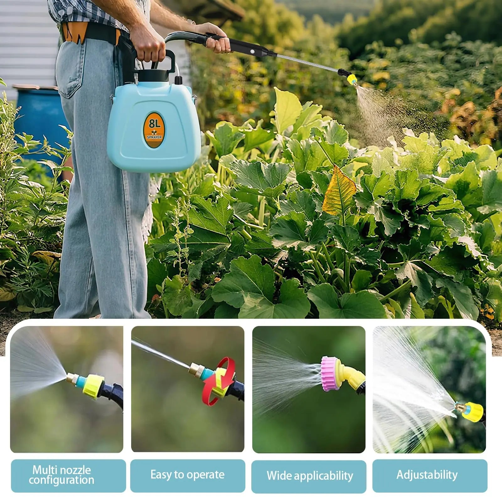 2 Gallon Electric Garden Sprayer 3 Speed Telescopic Wand 3 Nozzles USB Rechargeable Jumpsub