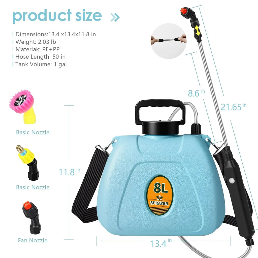 2 Gallon Electric Garden Sprayer 3 Speed Telescopic Wand 3 Nozzles USB Rechargeable Jumpsub