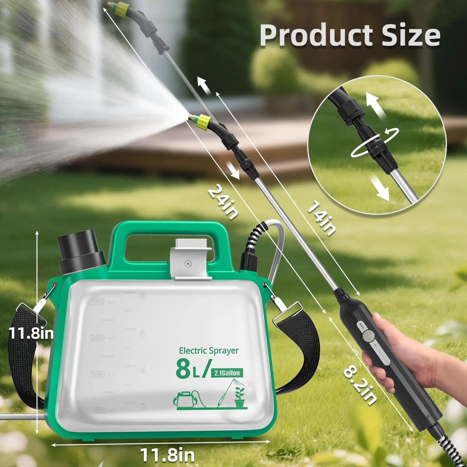 2 Gallon Electric Garden Sprayer Telescopic Wand 3 Nozzles USB Rechargeable 2500mAh Jumpsub