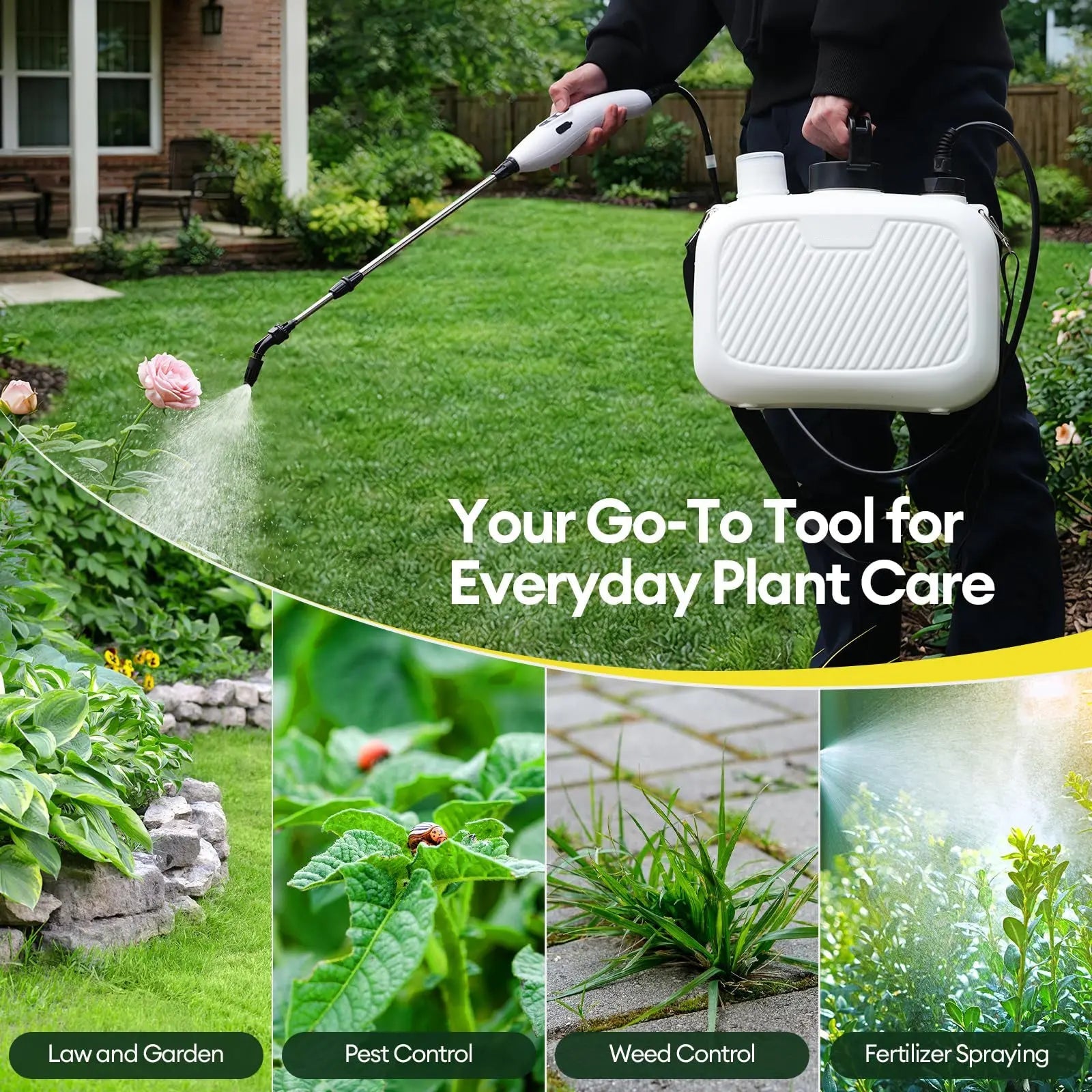 2 Gallon Electric Garden Sprayer Ergonomic Handle 3 Nozzles USB Rechargeable 2200mAh Jumpsub